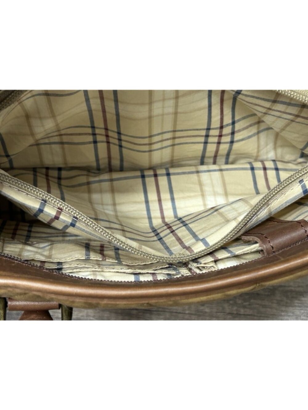 LL Bean Quilted Leather Tote Hand Bag Brown Purse Tan Zippered Pocket Y2K 283373 - Picture 12 of 13